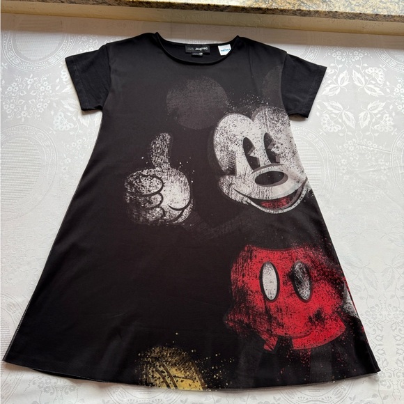 Desigual Disney Mickey Mouse Black Mesh Short Dress Print Girls/Youth Size 9/10 - Picture 1 of 16